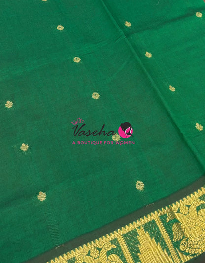 Semi Silk Cotton Saree - Small Zari Butta  - Retta Mayil Border- VVSSC015