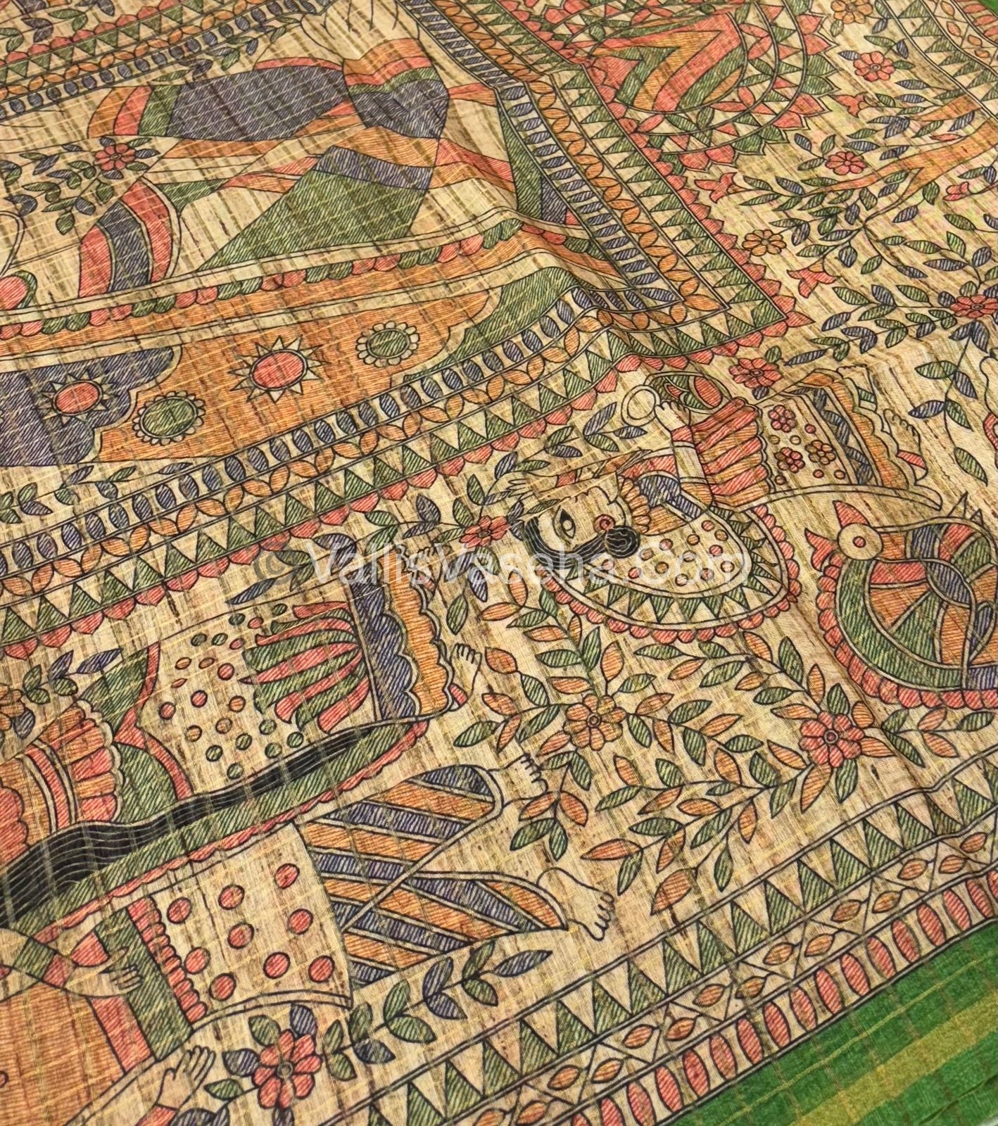 Semi Chanderi Saree - Fusion Of Bandhini & Madhubani- VVSCS002