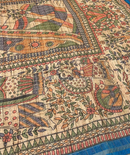 Semi Chanderi Saree - Fusion Of Bandhini & Madhubani- VVSCS002