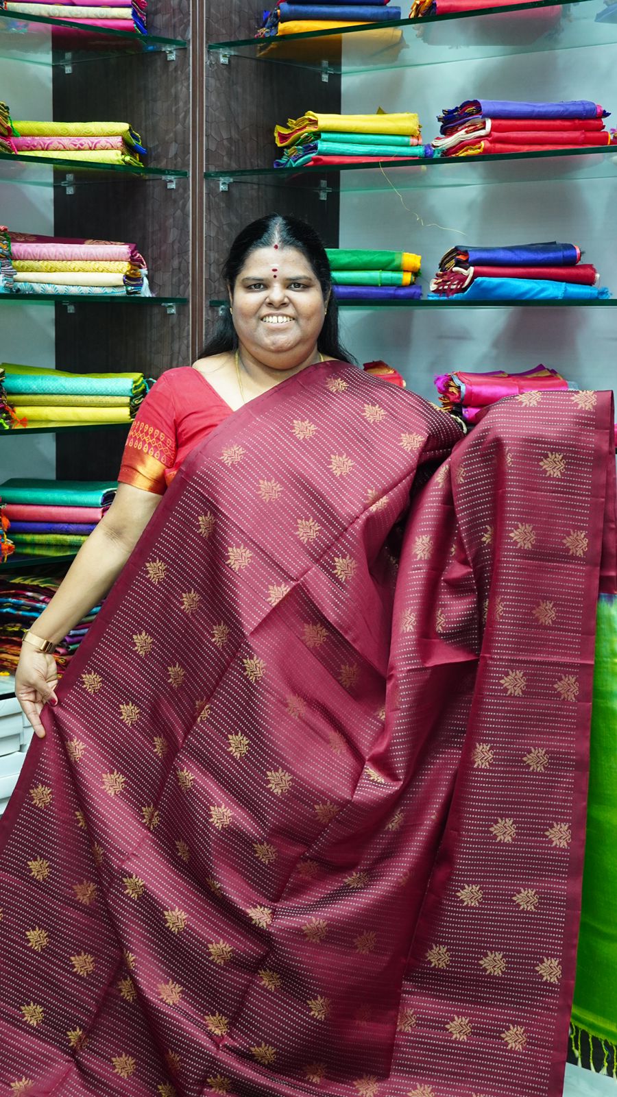 Pure Soft Silk Saree - Vaira Voosi design - Merunish Brown With Teal Green Combo - VVPSS016