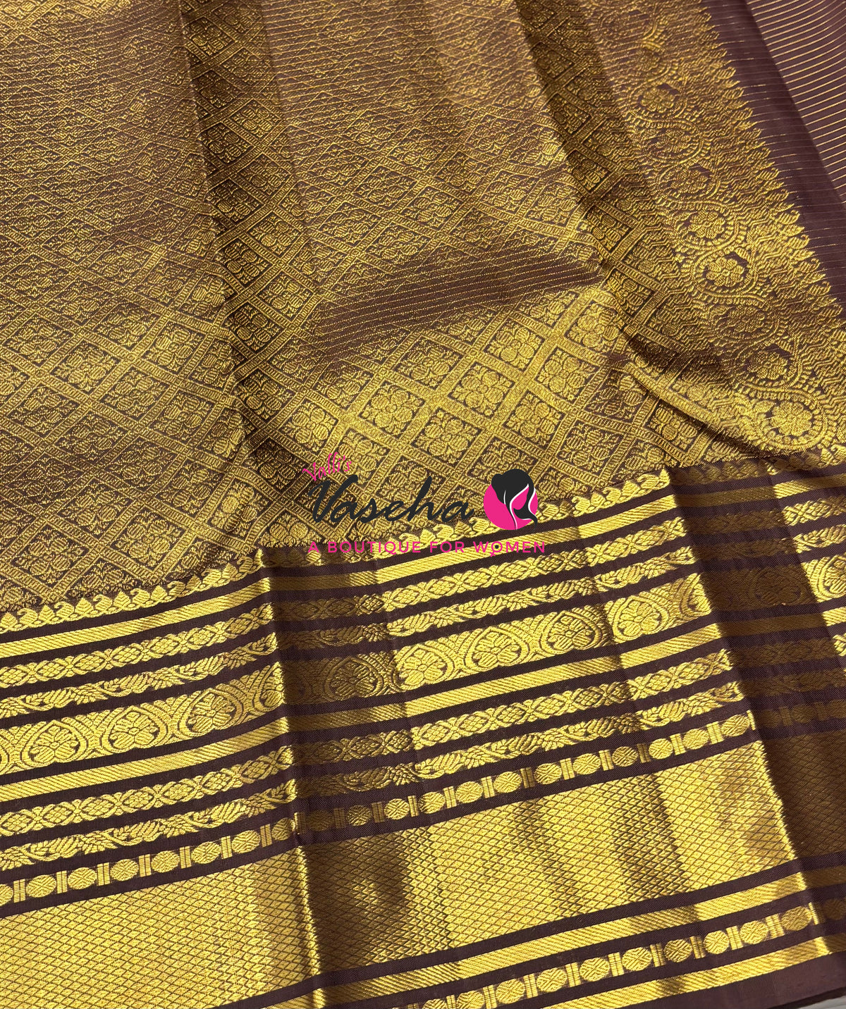 Pure Kanchipuram Silk Saree - Vairavoosi Design  - Green & Brown Combo - VVPS014