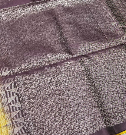 Pure Soft Silk Saree - Border Less  - Yellow & Brown Combo - VVPSS055