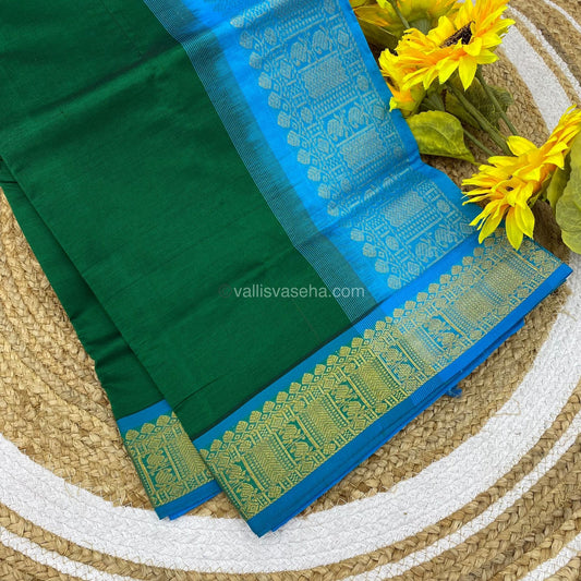 Semi Silk Cotton Saree - Green with Blue Combo - VVSSC001