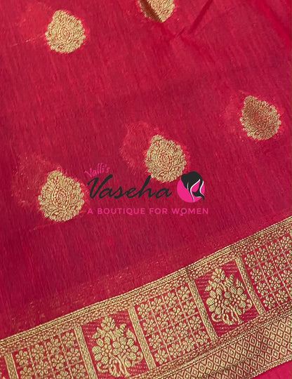 Semi Jute Silk Saree - Black With Red Shade- VVSJS002