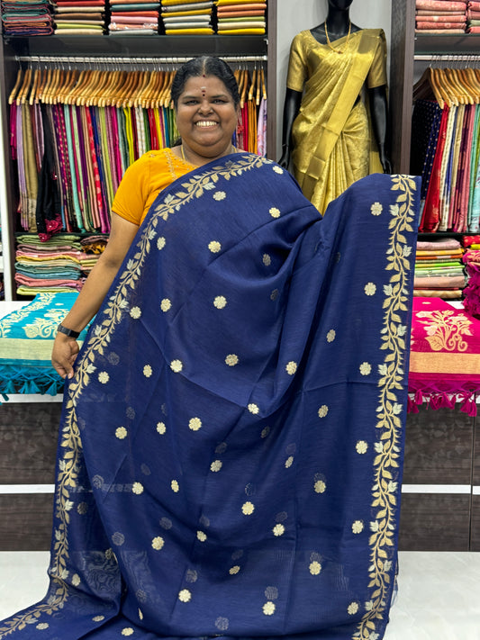 Linen Mixed Jute Silk Saree - Blue Shade - VVLMJ001