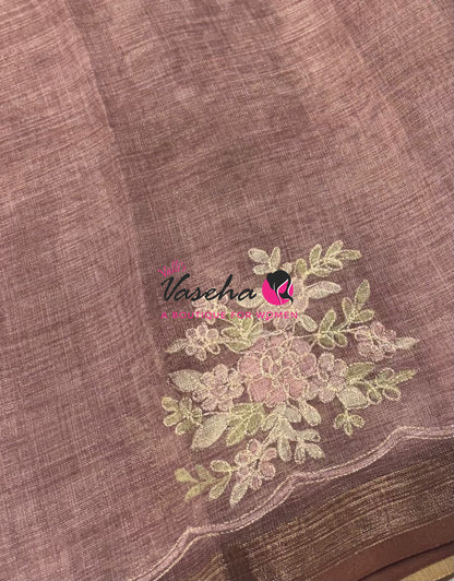 Linen Tissue Saree - Onion Pink Shade - VVLTS004