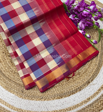 Pure Silk Cotton Saree - Nayantara Checks - Retta Petta Border - VVNCS001