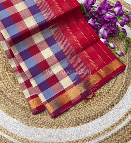Pure Silk Cotton Saree - Nayantara Checks - Retta Petta Border - VVNCS001