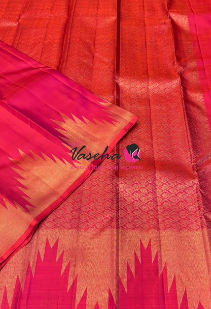 Pure Vintage Kanchipuram Silk Saree  - 8 Kol Weaving - Peach Shade VVPS019
