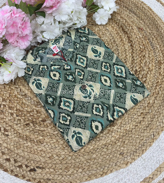 Slub Cotton -  Printed Kurti -  A - Line Cut - VVALK002