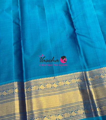 Pure Kanchipuram Silk Saree - Vairavoosi Design  - Violetish Blue & Blue Combo - VVPS059
