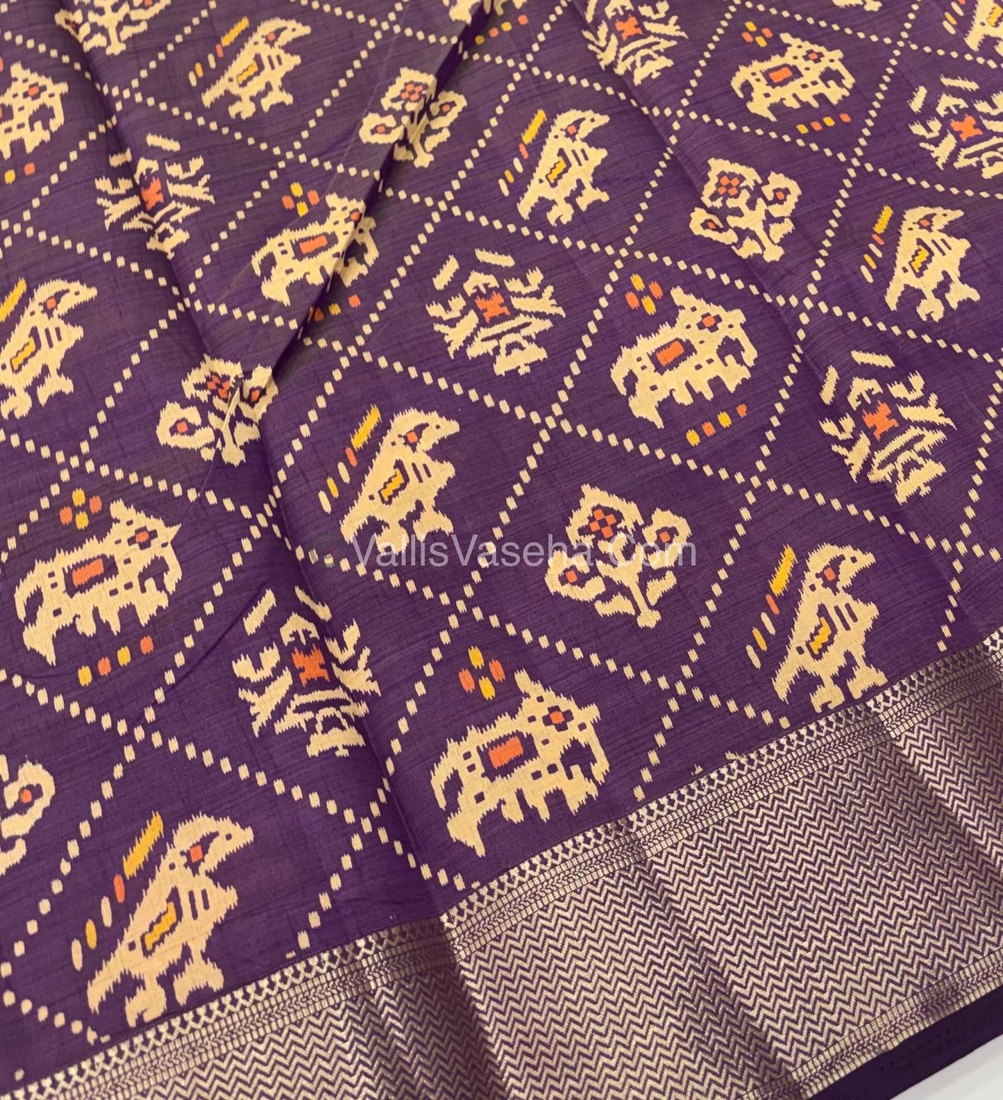 Semi Tussar Silk Saree - Ikkat / Pochampally Design - Dark Purple Shade - VVSTS034