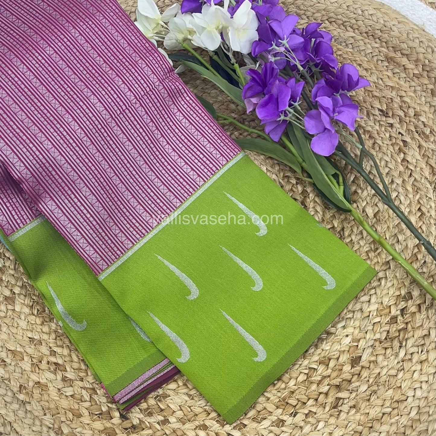 Kanchi Semi Silk - Merunish Pink With Green - VVKSS001