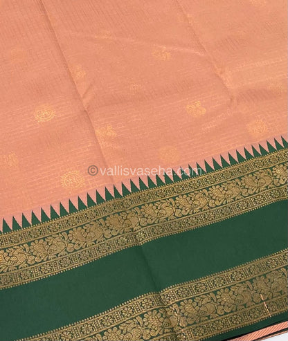 Kanchi Semi Silk - Peach with Green - Mayil & Chakkaram design - VVKSS001