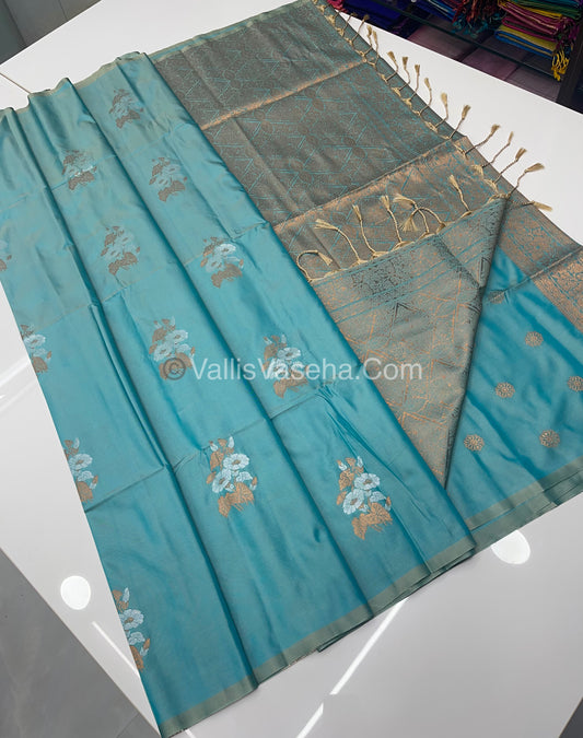 Semi Soft Silk - Border less - Pastel Blue Shade -VVSSS007