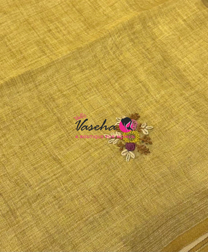 French Knot - Linen Tissue Saree  - Heavy Work Blouse - VVLFN020