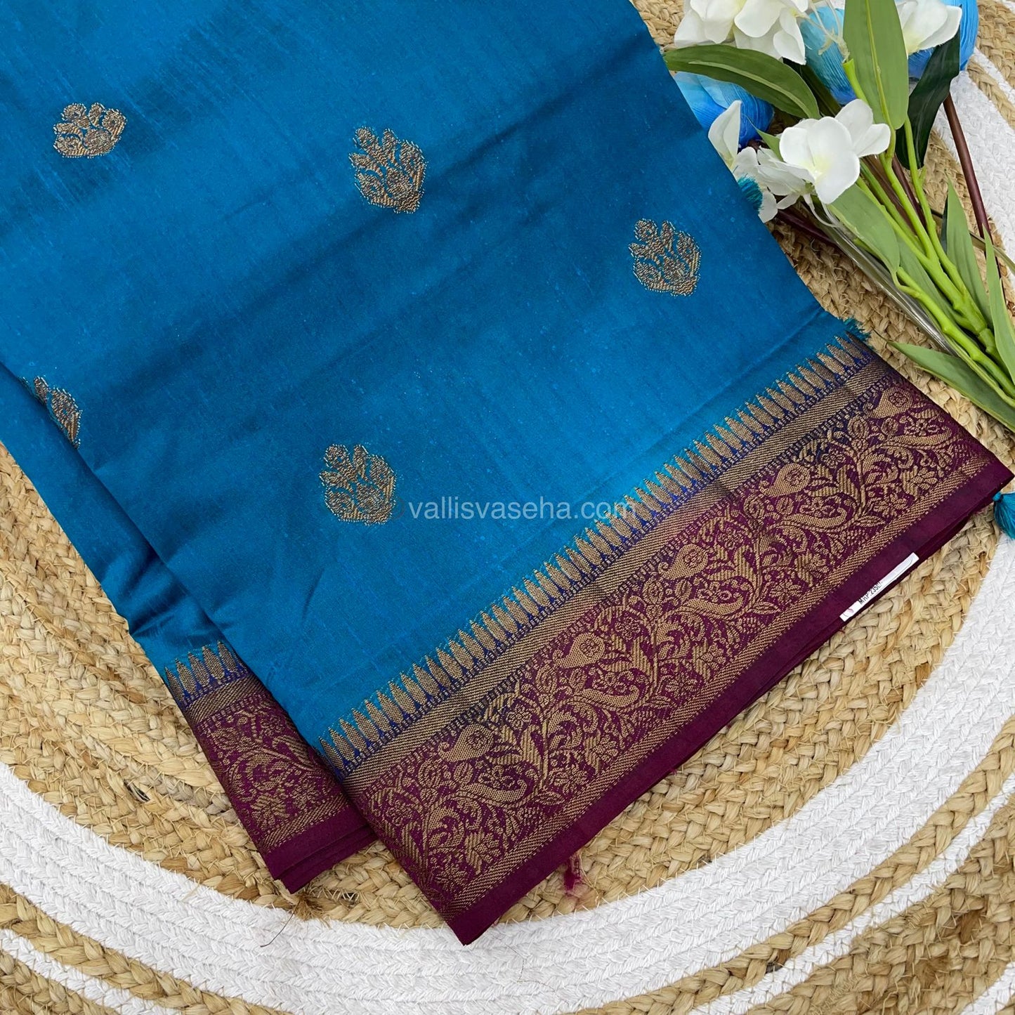 Bamboo Silk Saree - Peacock Blue With Purplish Wine Shade - VVBSS001