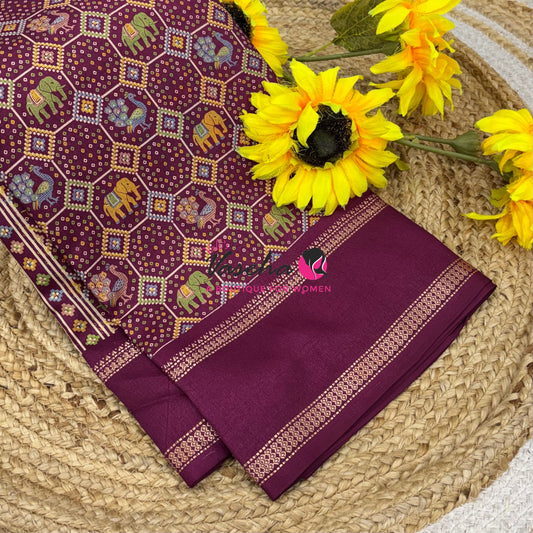 Casual Wear - Semi Printed Silk - Fancy Mixed Variety - Wine  - VVFMC008