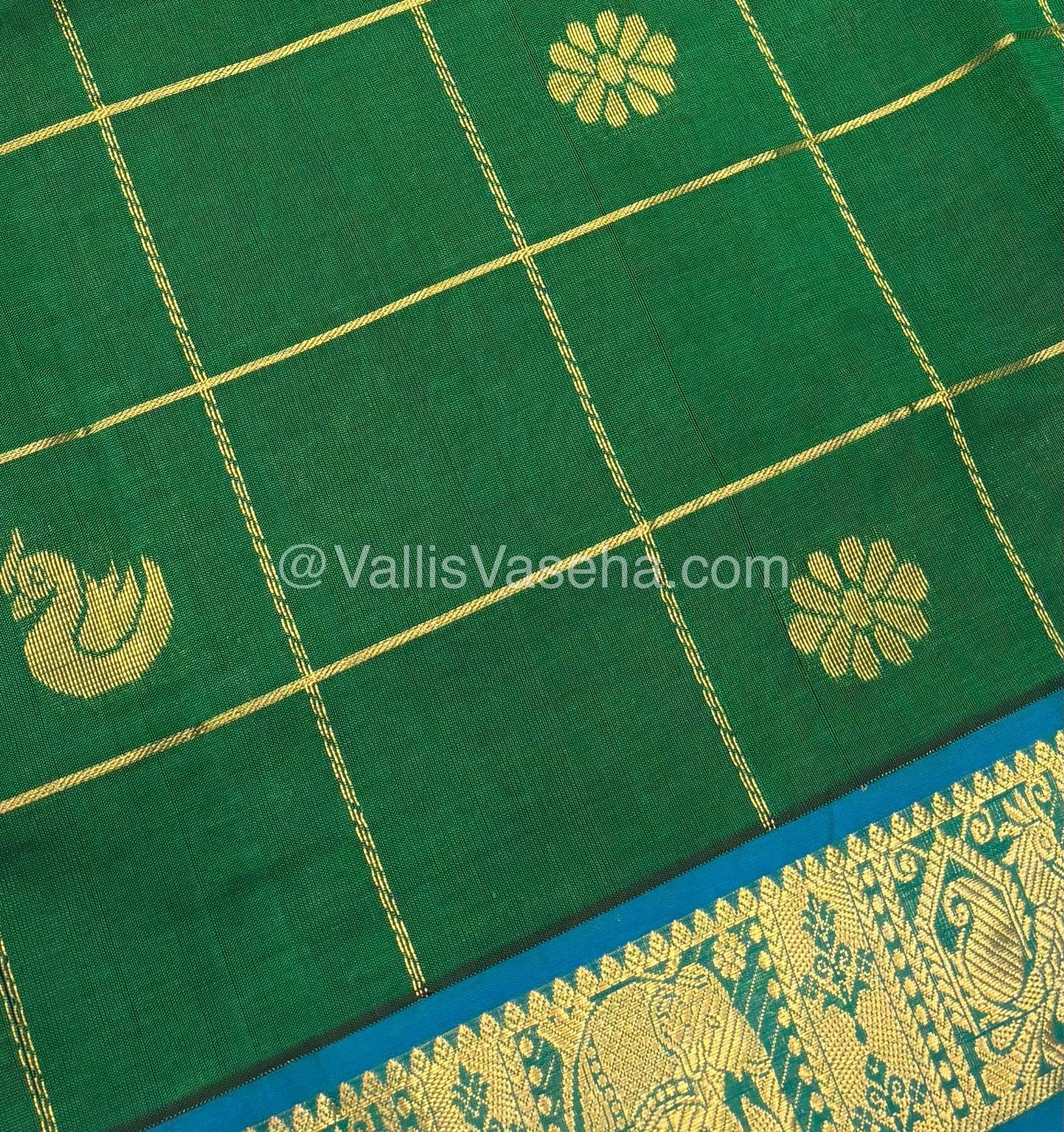 Semi Silk Cotton Saree - Green  with Blue shade - VVSSC002