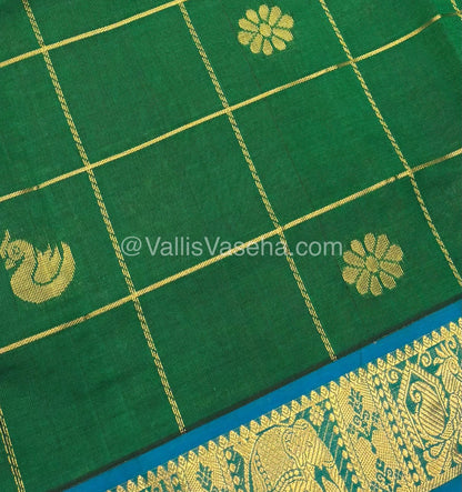 Semi Silk Cotton Saree - Green  with Blue shade - VVSSC002
