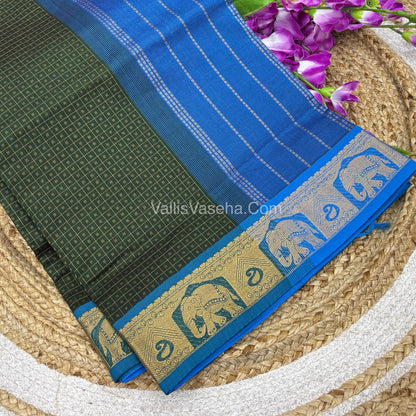 Semi Silk Cotton Saree - Green With Blue Shade - VVSSC006