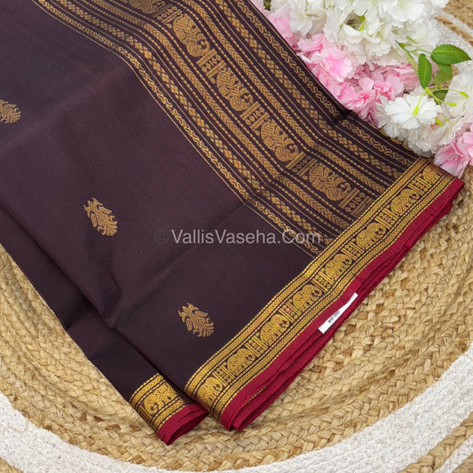 Pure Silk Cotton Saree - Retta Mayil Design -  Brown With Red Shade - VVRMS001