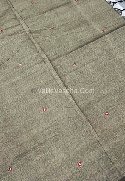 South Mixed Cotton - Mirror Work Embroidery - Grey ( Cement Colour )with Red - VVPCM002