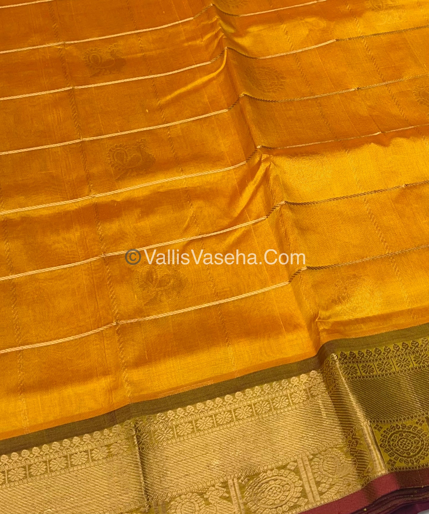 Pure Silk Cotton Saree - Mayil & Chakkaram Design - Mango Yellow & Red - VVMC001