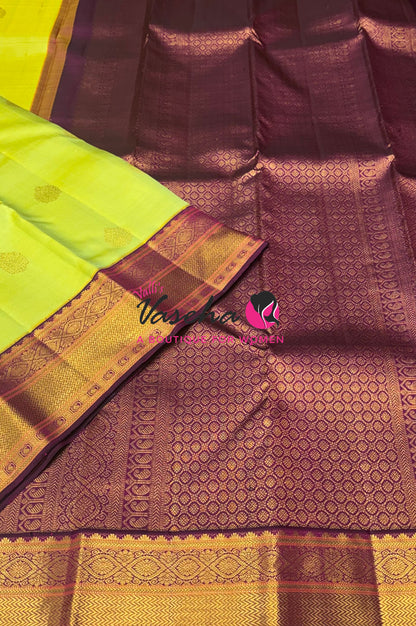 Pure Vintage Korvai Kanchipuram Silk Saree - Green With Purple - VVPS046