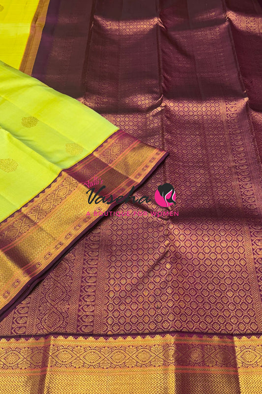 Pure Vintage Korvai Kanchipuram Silk Saree - Green With Purple - VVPS046
