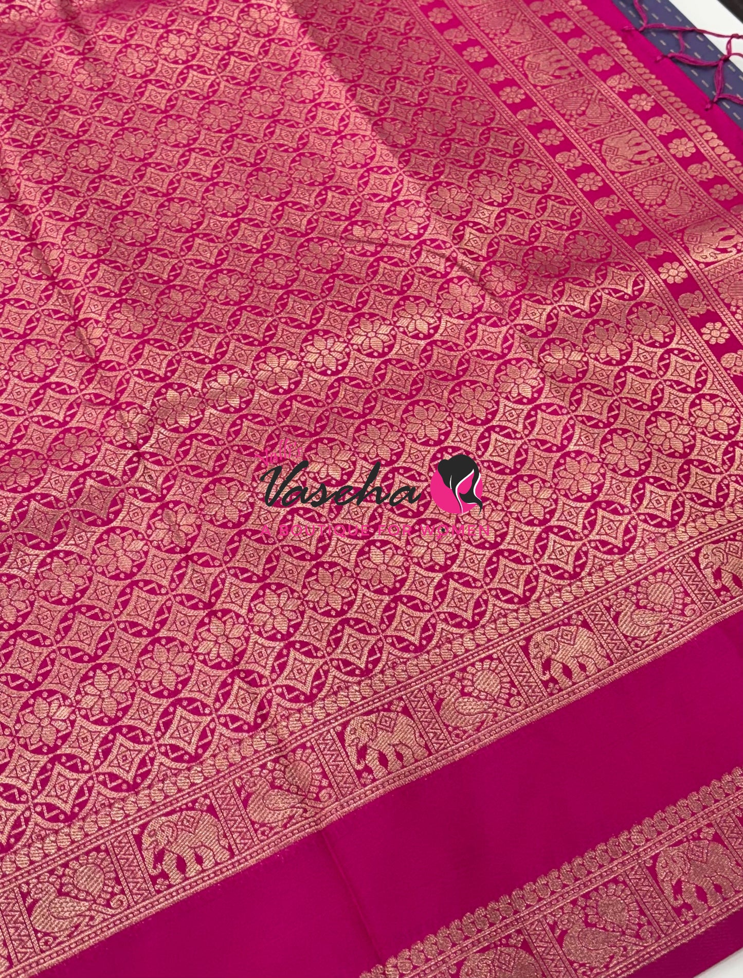 Semi Soft Silk - Greyish Blue With Pink - VVSSS038