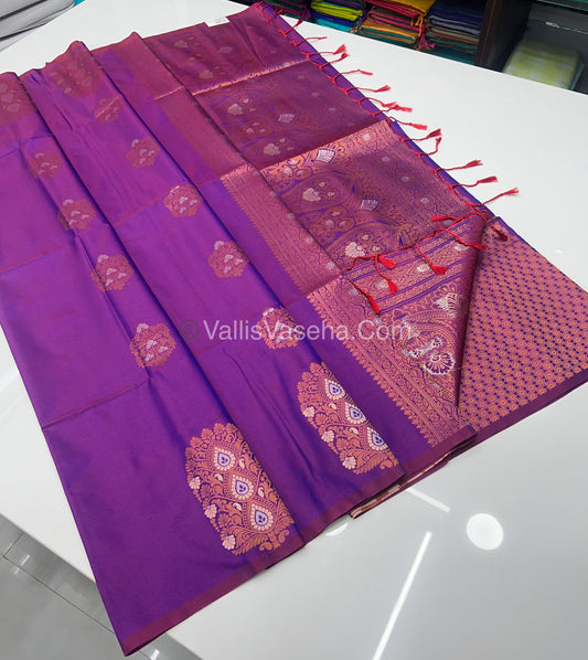 Semi Soft Silk - Border Butta  - Purple Shade -VVSSS010