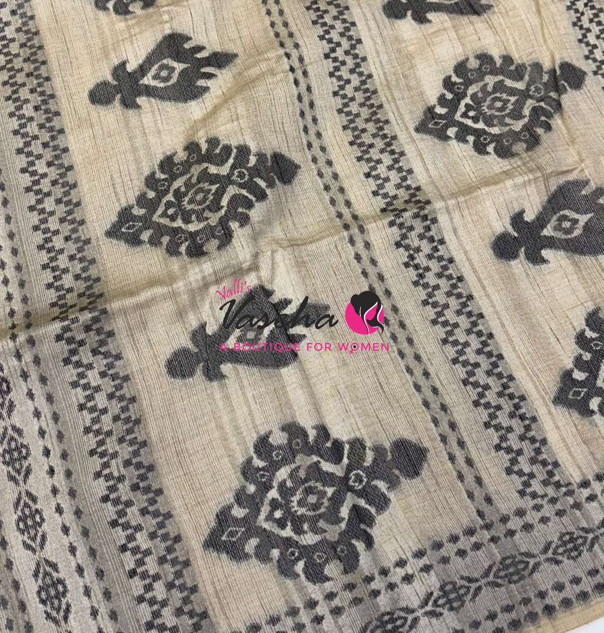 Semi Jute Silk Saree - Black With Cream Shade - VVSJS003