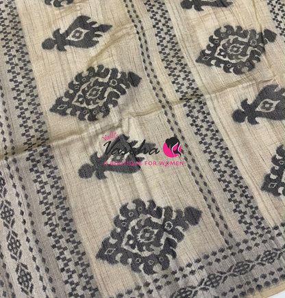 Semi Jute Silk Saree - Black With Cream Shade - VVSJS003