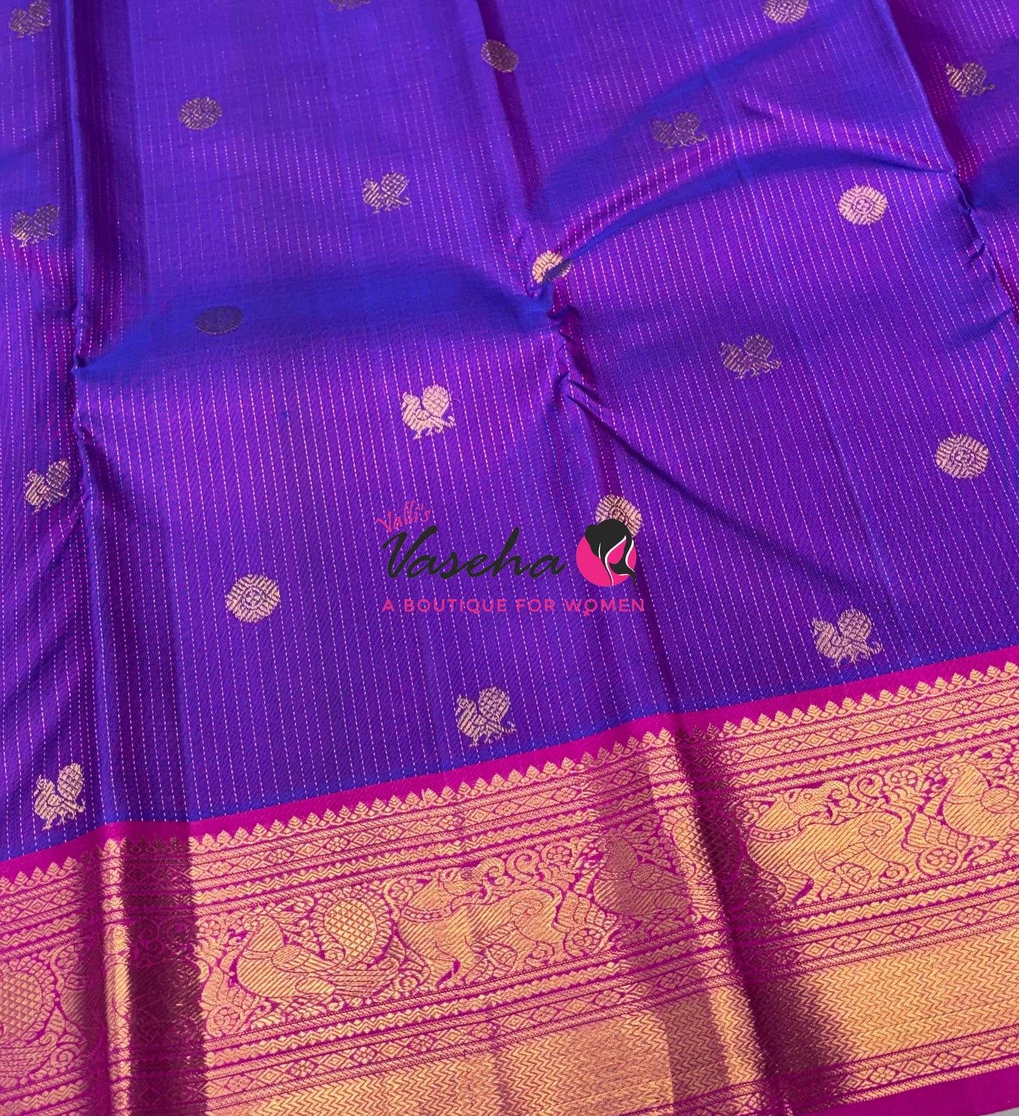Pure Kanchipuram Silk Saree - Vairavoosi Design  - Purple & Pink Combo - VVPS059
