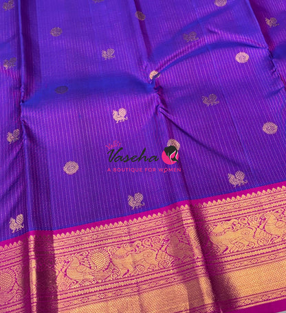 Pure Kanchipuram Silk Saree - Vairavoosi Design  - Purple & Pink Combo - VVPS059