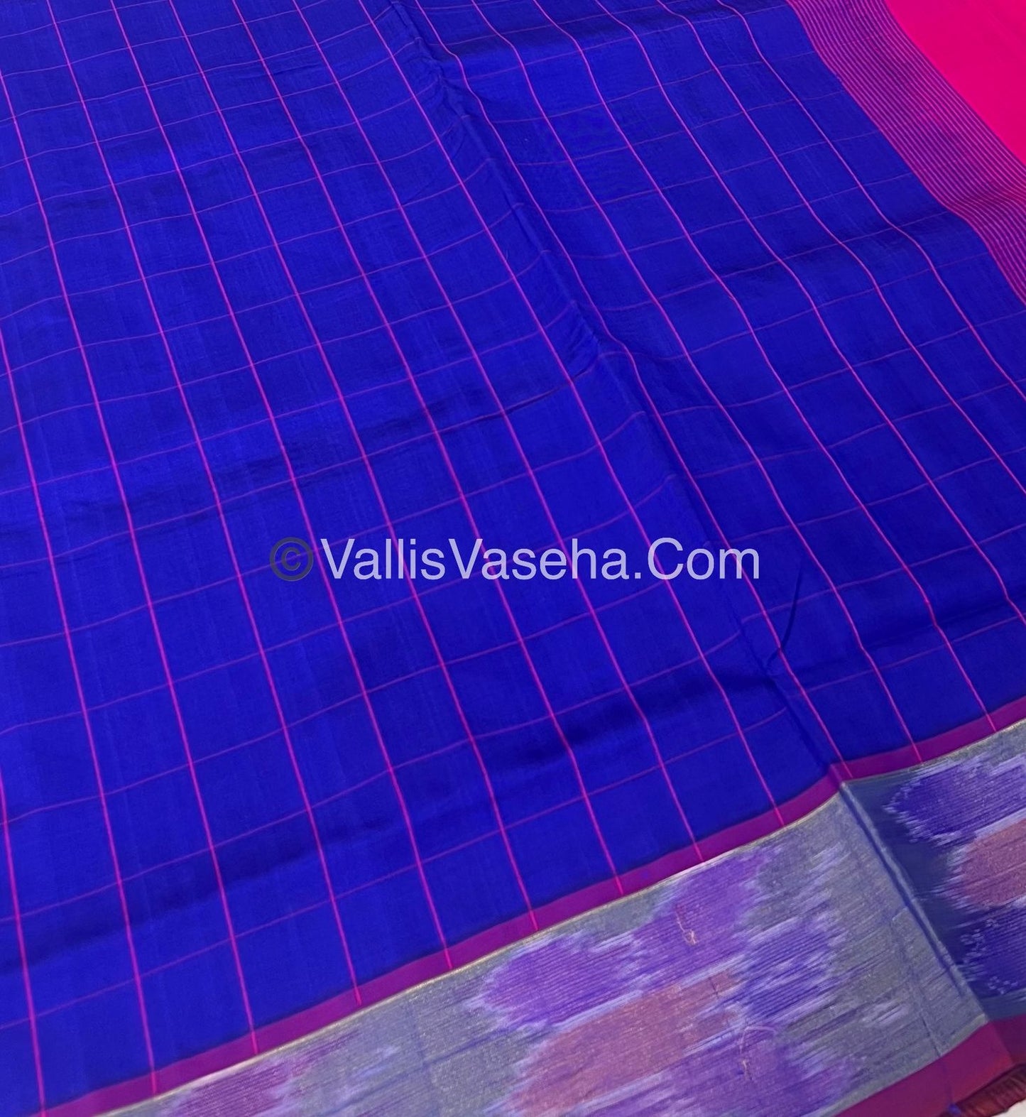 Semi Silk Cotton Saree -  Blue & Pink - VVSSC001
