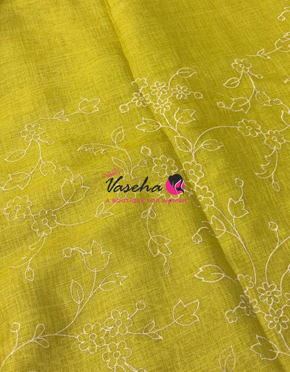 Linen Tissue Saree - Lemon Yellow Shade - VVLTS009