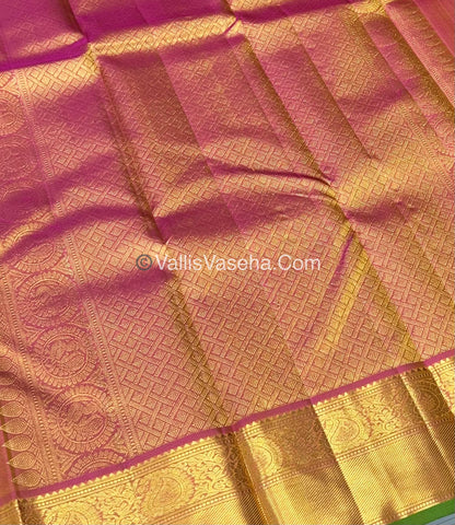 Pure Kanchipuram Silk Saree - Mustard (Vendhayam ) & Double Tone Pink Combo - VVPS014