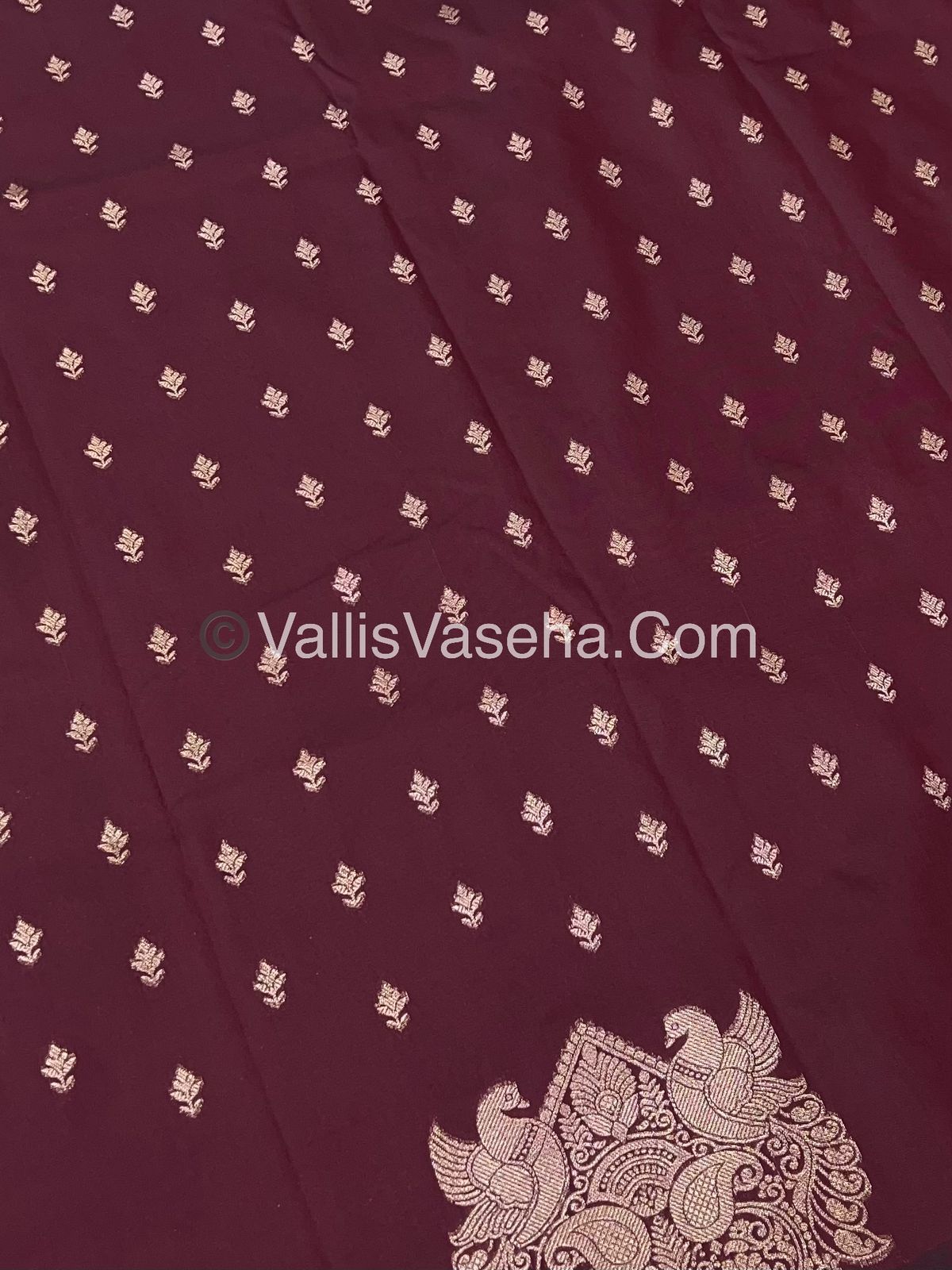 Semi Soft Silk - Peacock & Mango Butta Border - Maroon Shade -VVSSS015