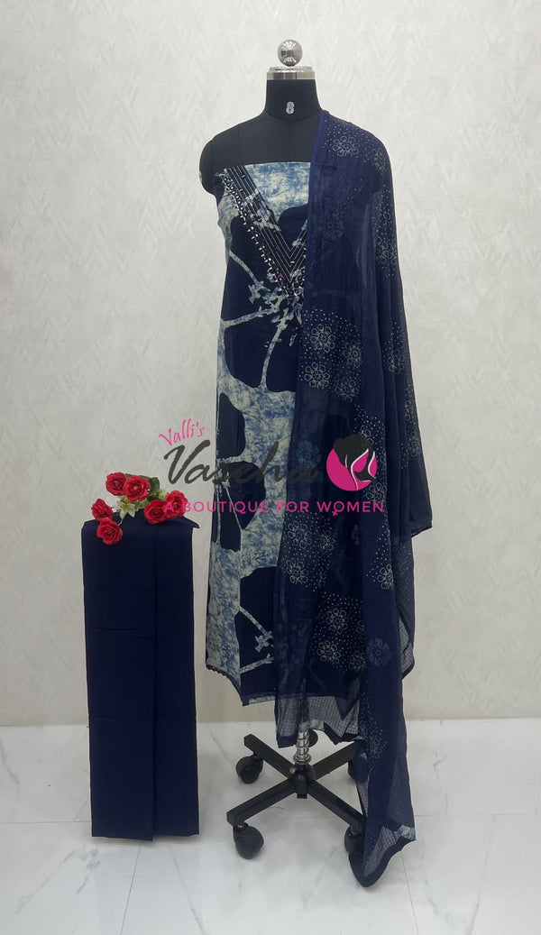 Unstitched Soft Cotton Material | Navy Blue Shade | VVUSM057
