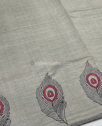 Poly Silk Mixed Printed Cotton - Grey with Black - VVPCP002