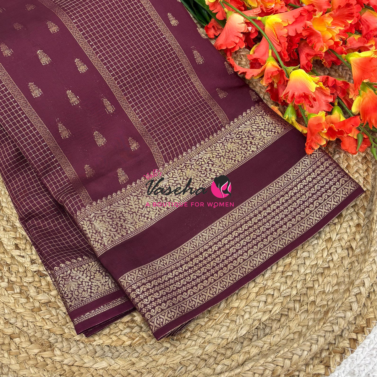Semi Mysore Crepe Silk  - Wine Maroon Shade - VVSMC004