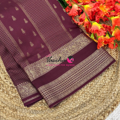 Semi Mysore Crepe Silk  - Wine Maroon Shade - VVSMC004