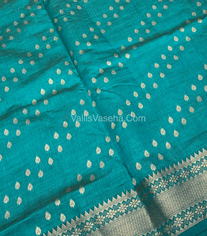 Semi Tussar Silk - Grand Pallu  - Blue Shade - VVSTS017