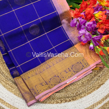 Pure Silk Cotton Saree - Mayil & Chakkaram Design - Shade of  Blue With Pinkish Peach Shade - VVMC001
