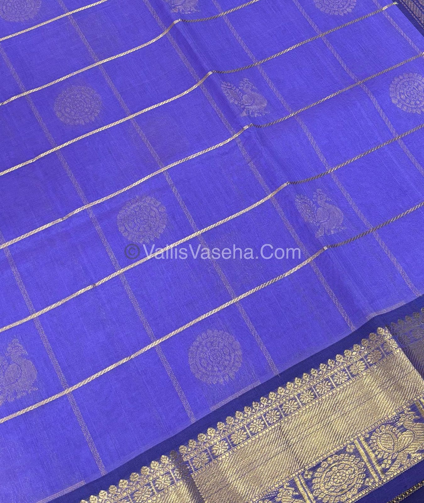 Pure Silk Cotton Saree - Mayil & Chakkaram Design - Lavandar  With Blue  - VVMC001