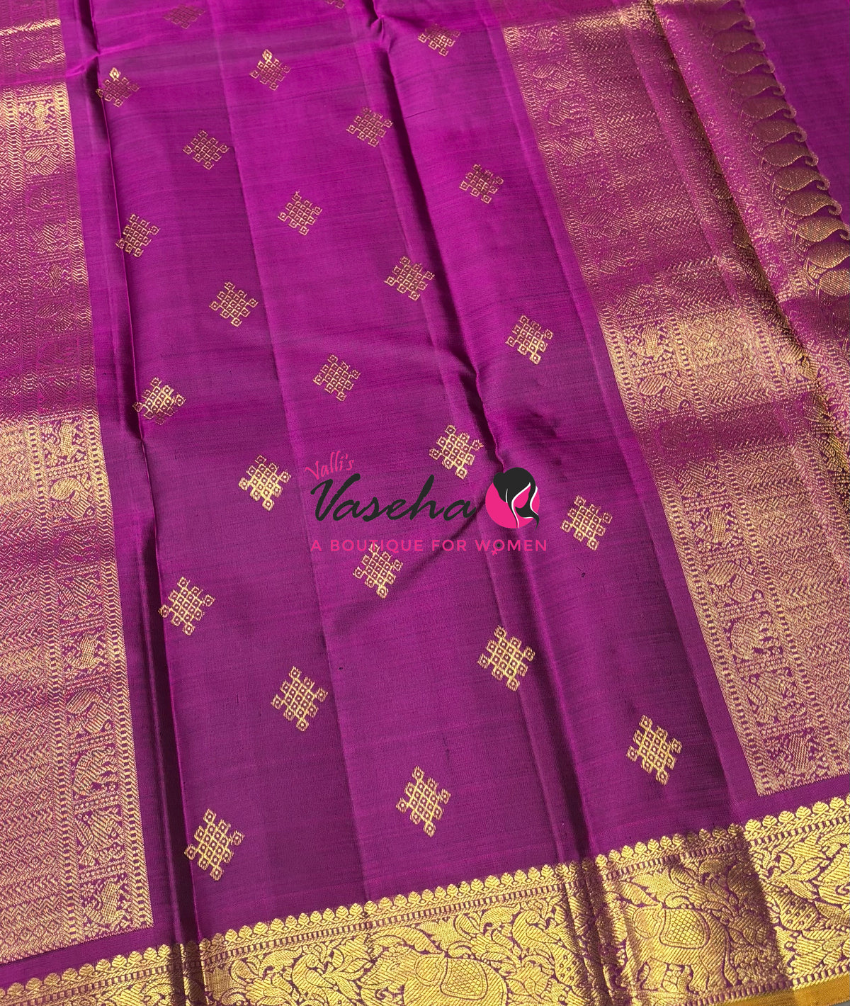 Pure Kanchipuram Silk Saree - Green & Purplish Pink Combo - VVPS025