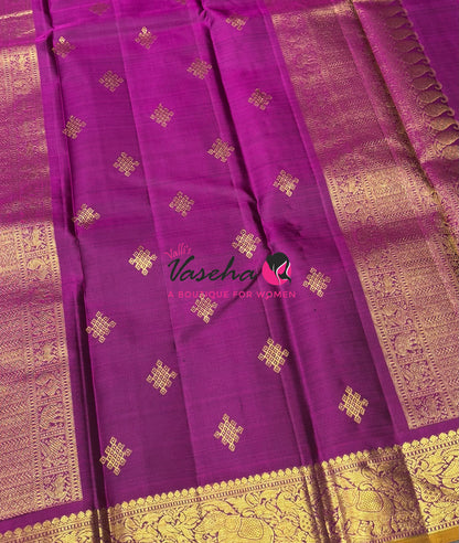 Pure Kanchipuram Silk Saree - Green & Purplish Pink Combo - VVPS025