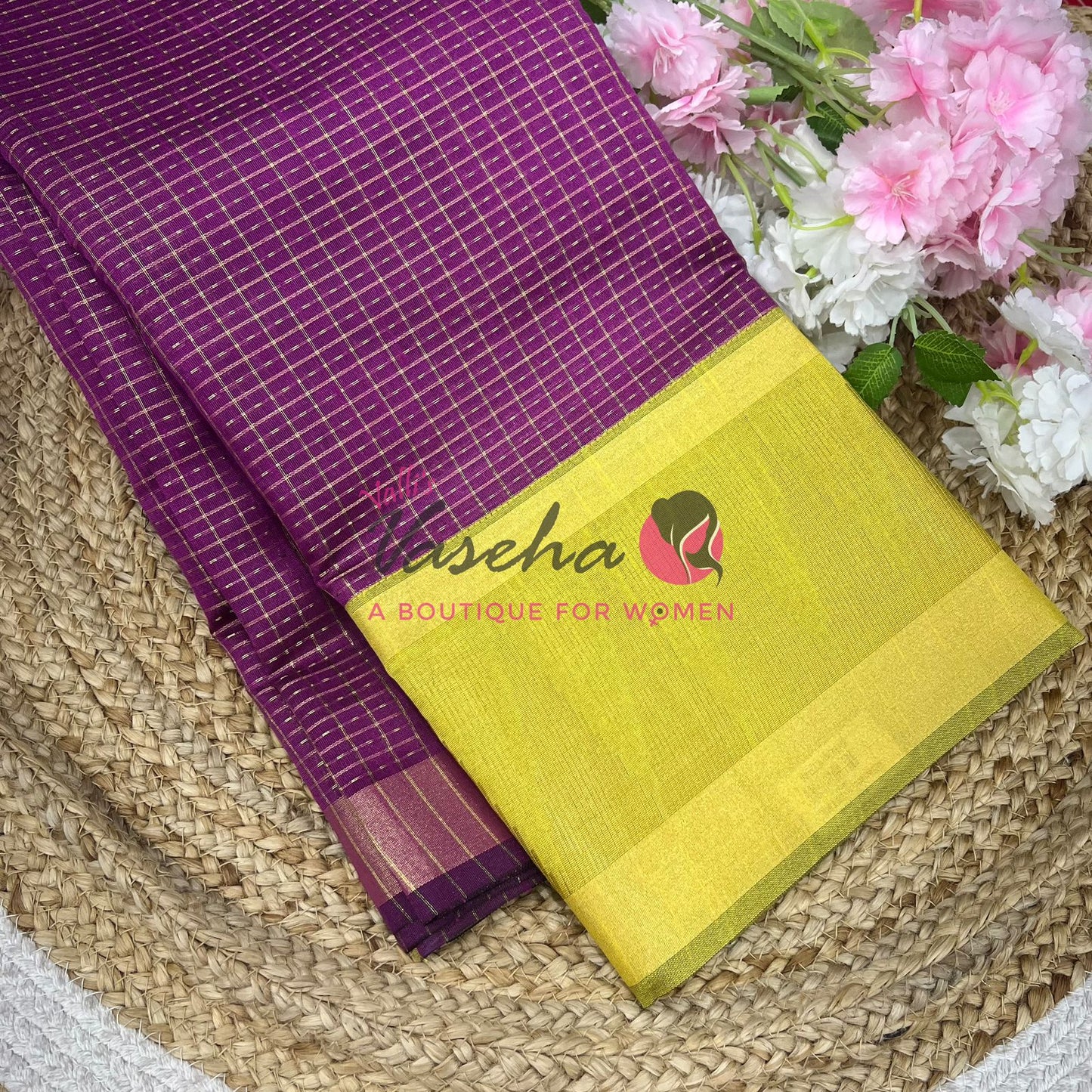 Semi Raw Silk - Lakshadeepam Design - Purple With Lemon Green Shade - VVRS008